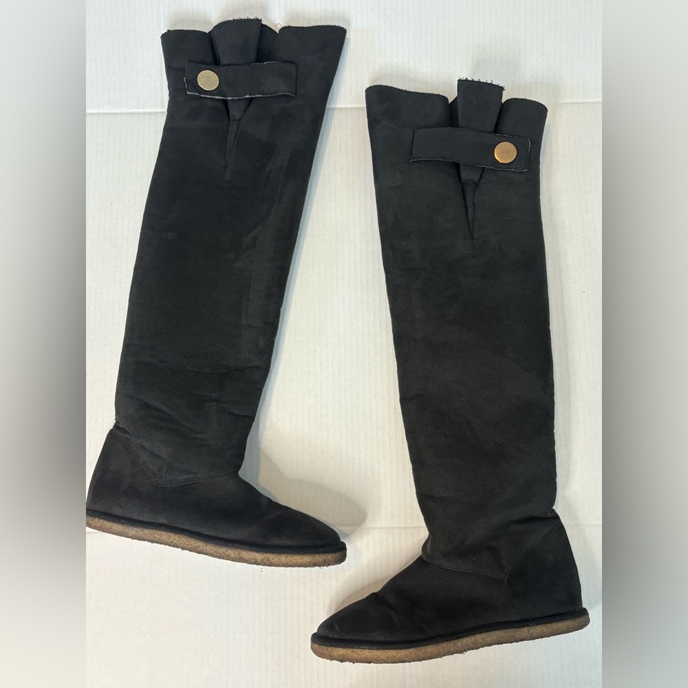 Stella McCartney Womens 37.5 US 7.5 Black Faux Suede Sherpa Over Knee Tall Boot